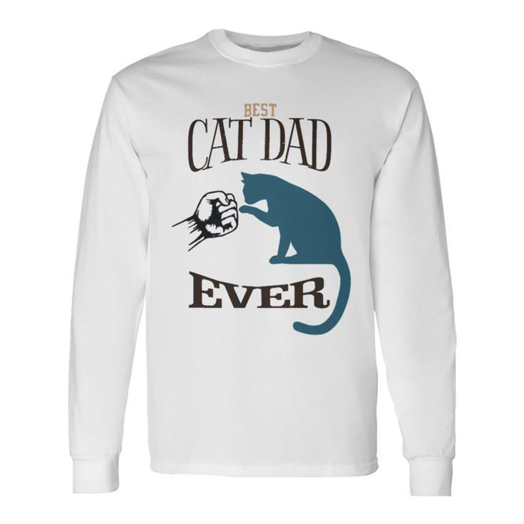 Best Cat Dad Ever Fist Bump Blue Cat Personalized Cat Dad Long Sleeve T-Shirt T-Shirt
