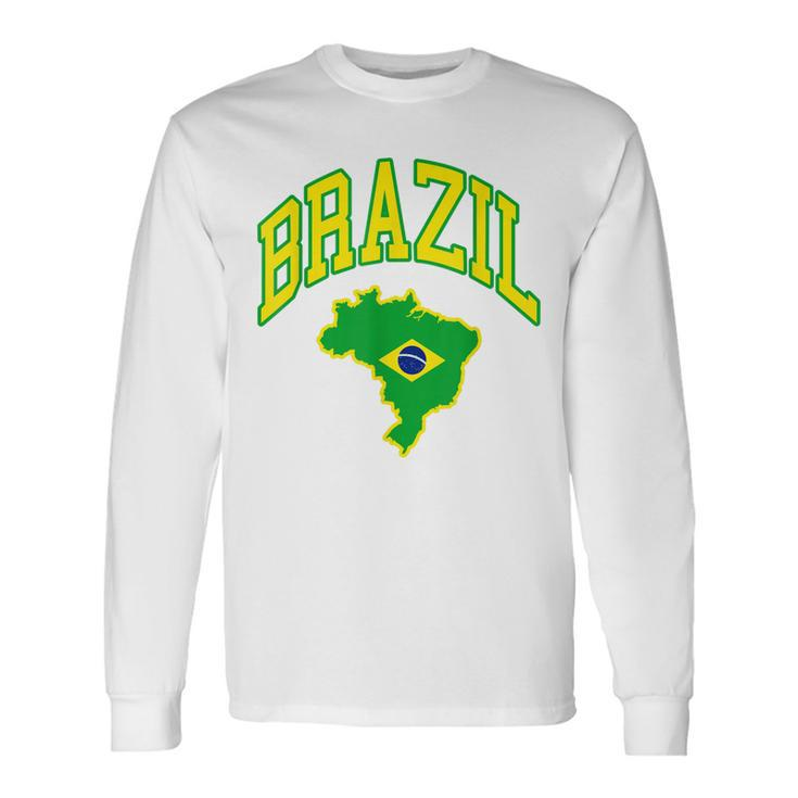 Brazil Brazilian Map Football Fans Flag South Latin America  Men Women Long Sleeve T-shirt Graphic Print Unisex