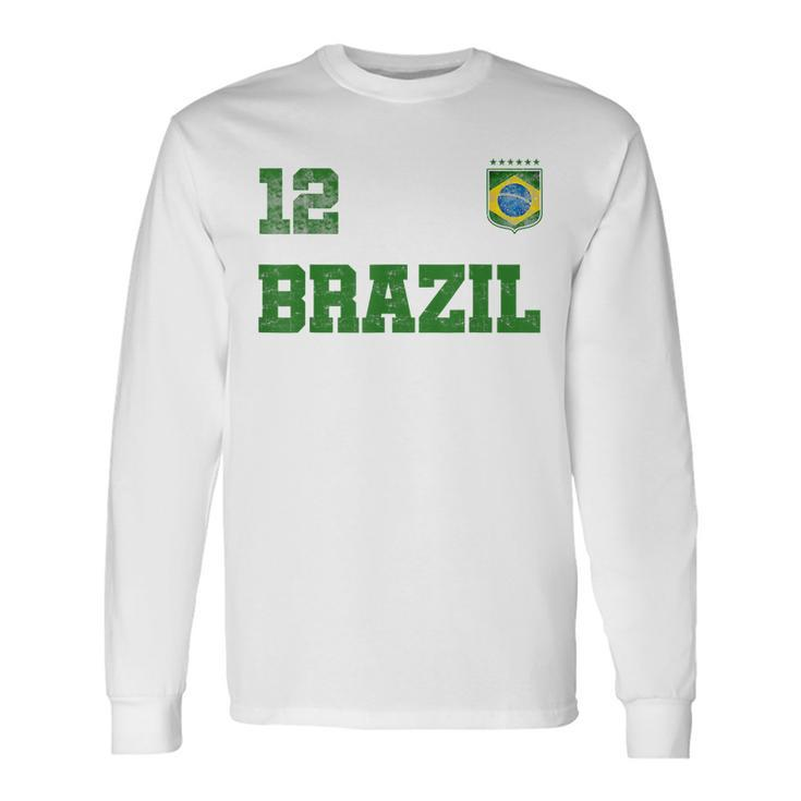 Brazil Jersey Number Twelve Brazilian Futebol Soccer V2 Men Women Long Sleeve T-Shirt T-shirt Graphic Print