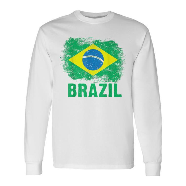 Brazil Soccer Football Brazilian Flag Yellow Vintage  Men Women Long Sleeve T-shirt Graphic Print Unisex
