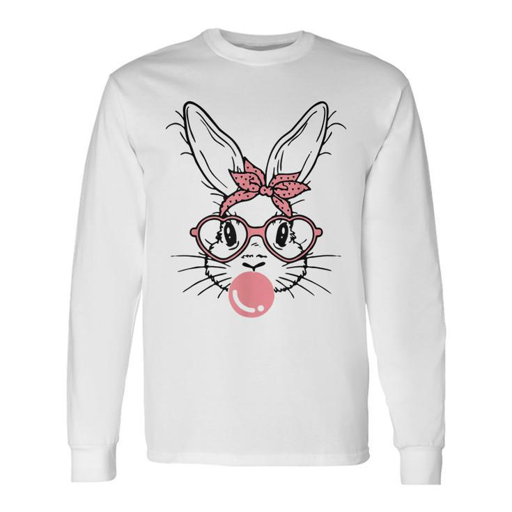 Bunny Face With Pink Sunglasses Bandana Happy Easter Day Long Sleeve T-Shirt
