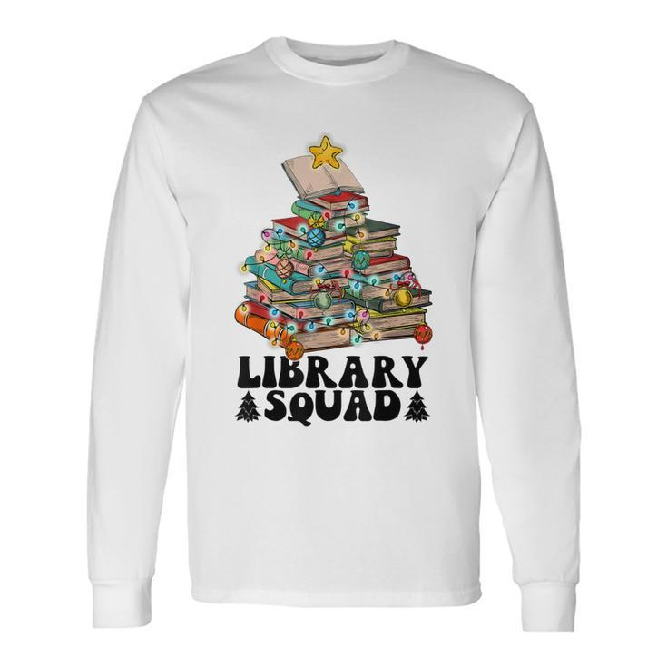 Christmas Library Squad Christmas Tree Book Lover Librarian Men Women Long Sleeve T-Shirt T-shirt Graphic Print