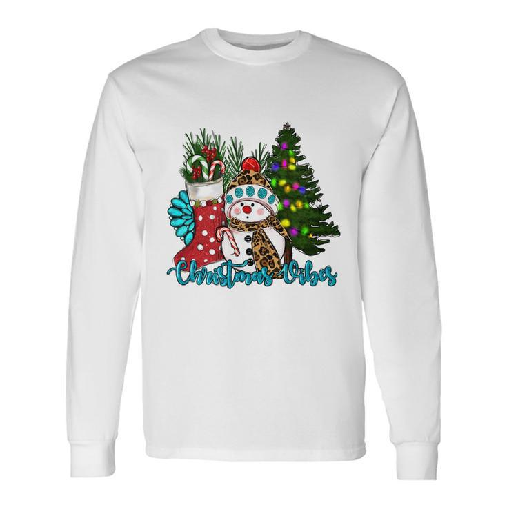Christmas Vibes Snowman Christmas Trees Long Sleeve T-Shirt