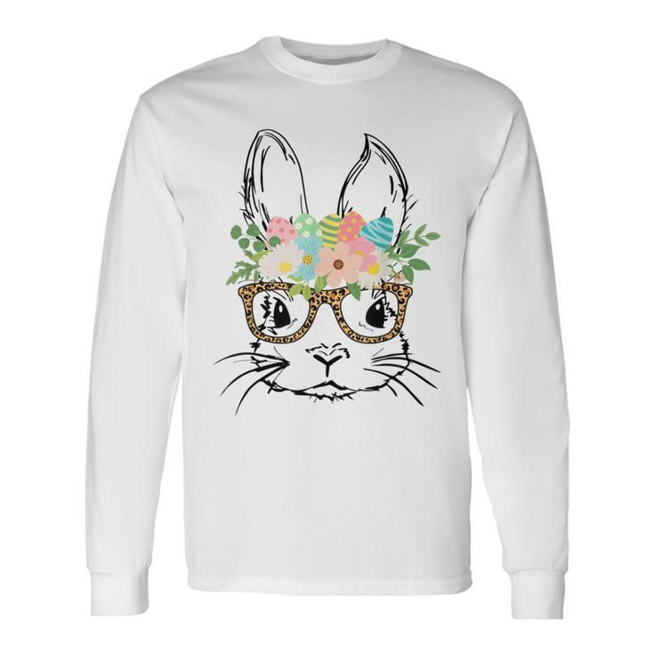 Cute Bunny Face With Leopard Glasses Girls Easter Long Sleeve T-Shirt