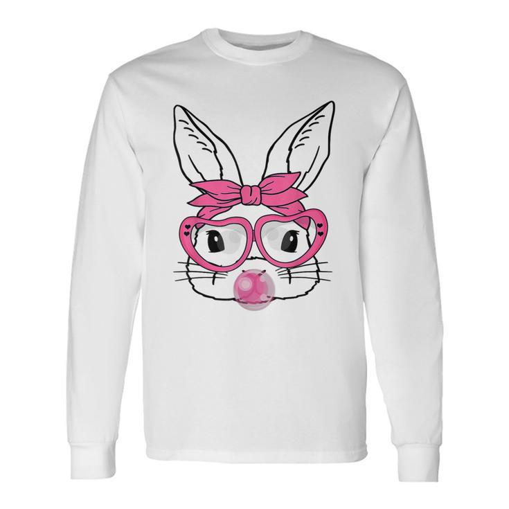 Cute Bunny Heart Glasses Bubblegum For Easter Day Long Sleeve T-Shirt