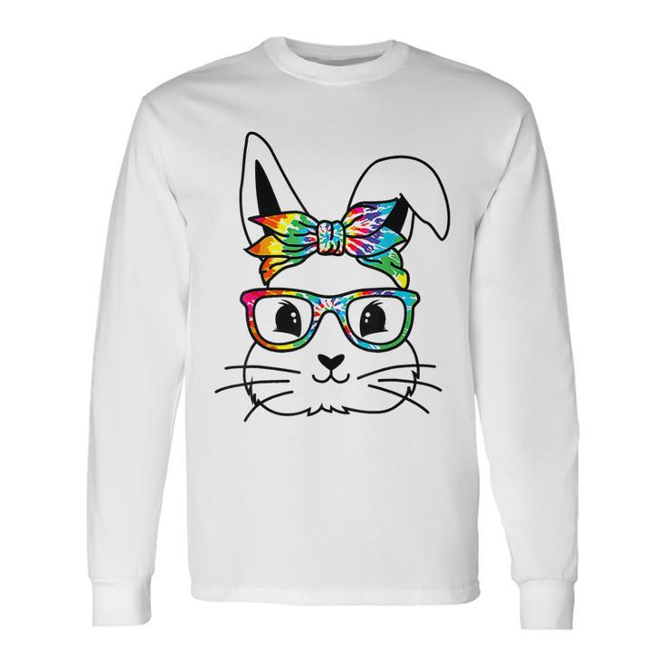 Easter Day Cute Bunny Rabbit Face Tie Dye Glasses Girl Long Sleeve T-Shirt