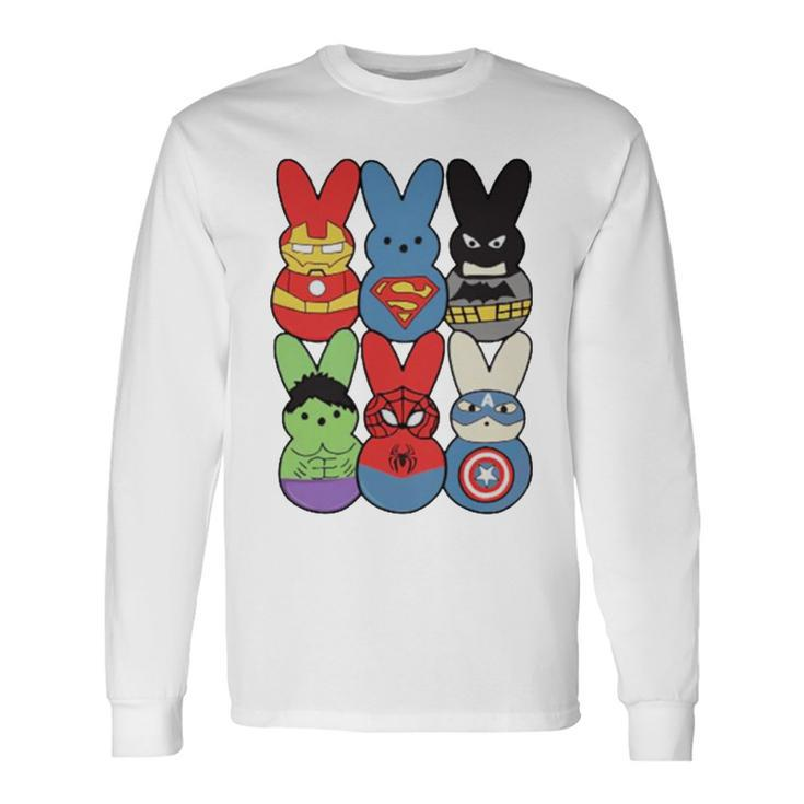 Easter Peeps Superheroes Movie Characters Bunny Long Sleeve T-Shirt
