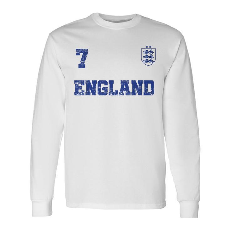 England Soccer Jersey Number Seven British Flag Futebol Fan Men Women Long Sleeve T-Shirt T-shirt Graphic Print