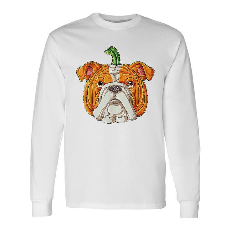 English Bulldog Pumpkin Men Women Long Sleeve T-Shirt T-shirt Graphic Print