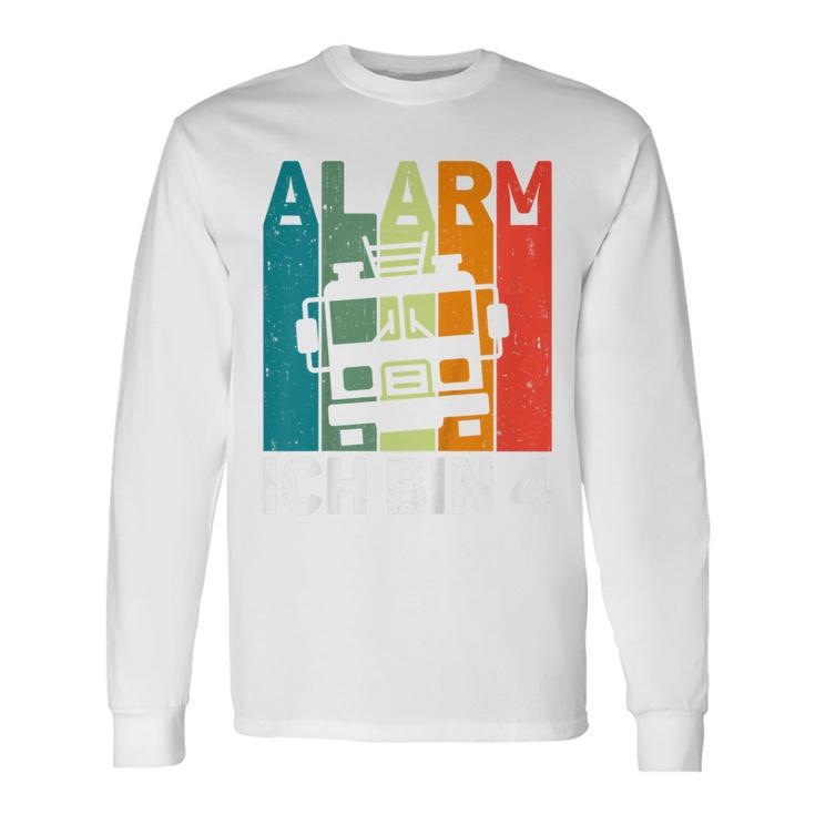 Feuerwehr Alarm Ich Bin 4 Jahre Retro Langarmshirts für Kindergeburtstag Geschenkideen