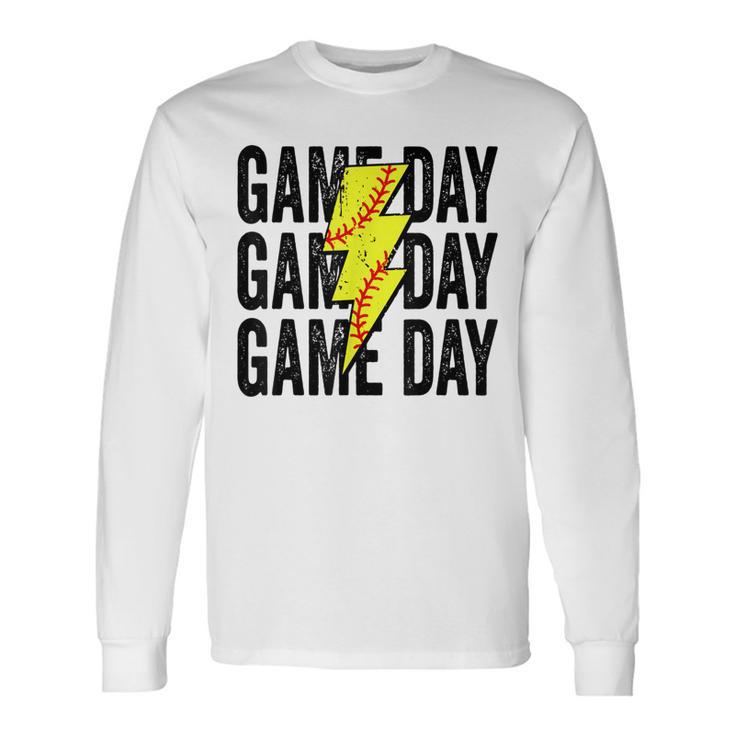 Gameday Softball Gameday Lightning Bolt Leopard Softball Mom Long Sleeve T-Shirt
