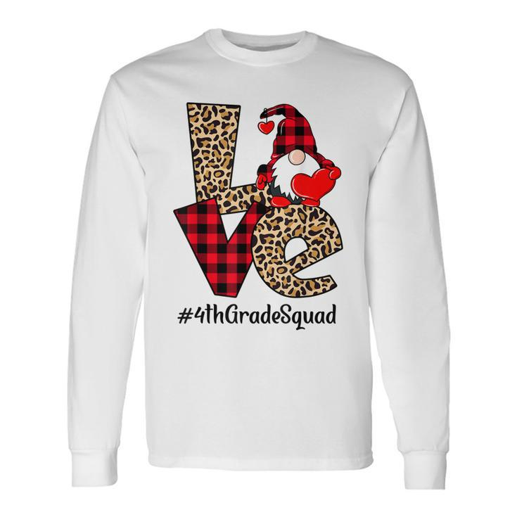 Gnomes Heart Love Red Plaid Leopard 4Th Grade Squad Long Sleeve T-Shirt