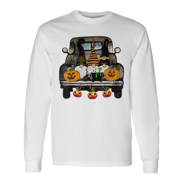 Gnomes Truck Scary Pumpkins Autumn Halloween Costume Men Women Long Sleeve T-Shirt T-shirt Graphic Print