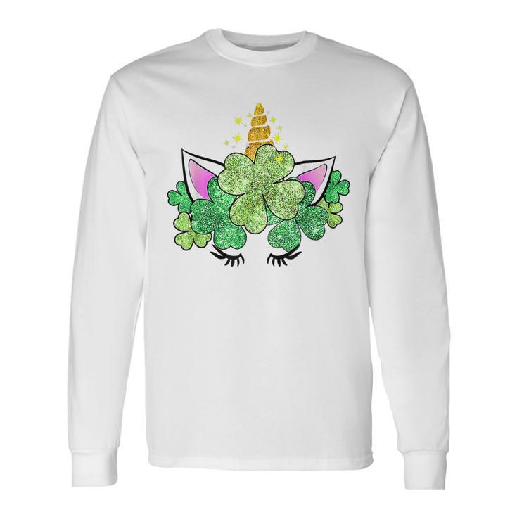 Green Shamrocks Irish Cute Unicorn Girls St Patricks Day Long Sleeve T-Shirt Gifts ideas