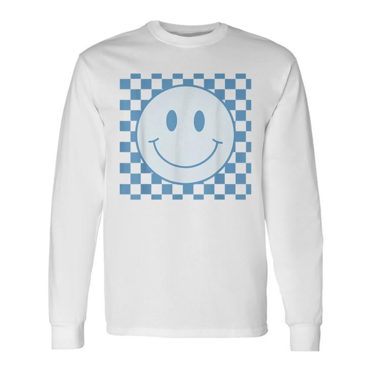 Happy Face Checkered Pattern Smile Face Meme Long Sleeve T-Shirt