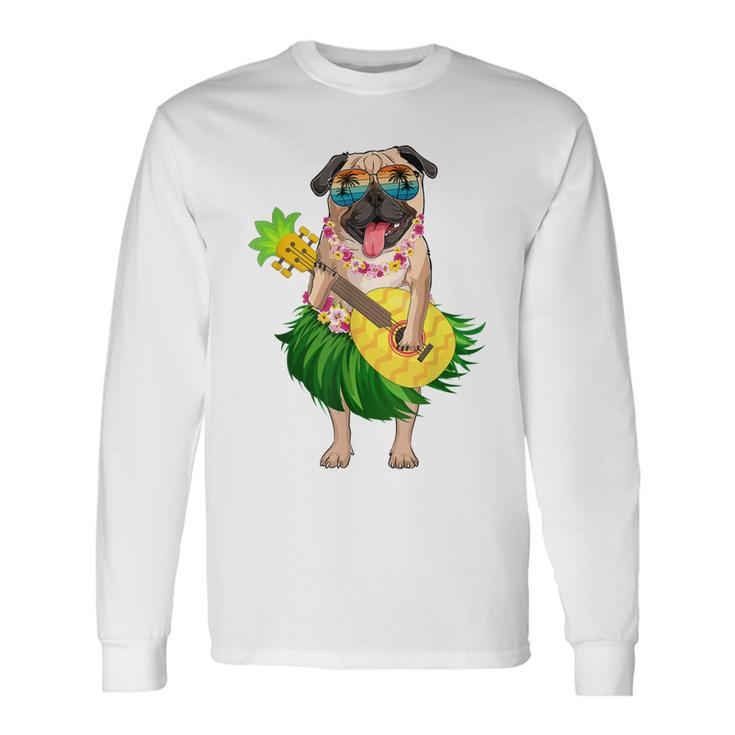Hawaiian Pug Dog & Pineapple Ukulele Summer Vacation Long Sleeve T-Shirt T-Shirt