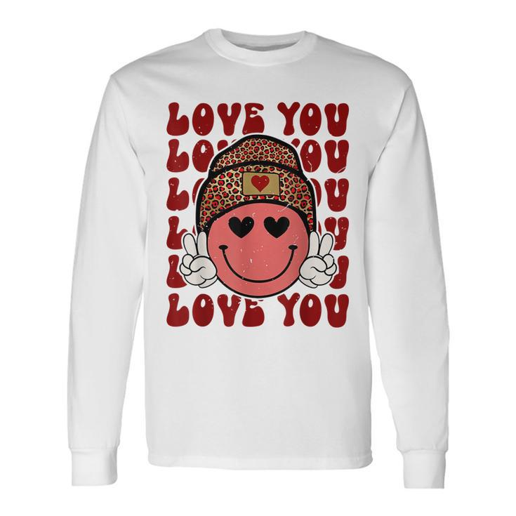 Hippie Smiling Face Wearing Beanie Hat Love You Valentine Long Sleeve T-Shirt
