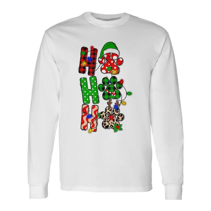 Ho Ho Ho Christmas Dog Paws Funny Xmas Santa Matching Pjs  Men Women Long Sleeve T-shirt Graphic Print Unisex