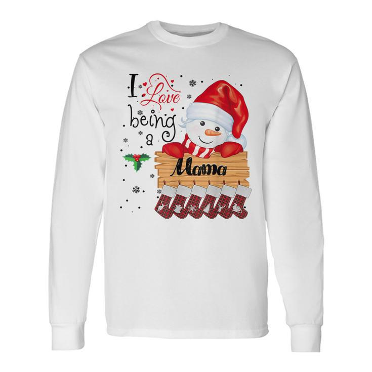 I Love Being A Mama Snowman Family Christmas Xmas Pajamas  Men Women Long Sleeve T-shirt Graphic Print Unisex