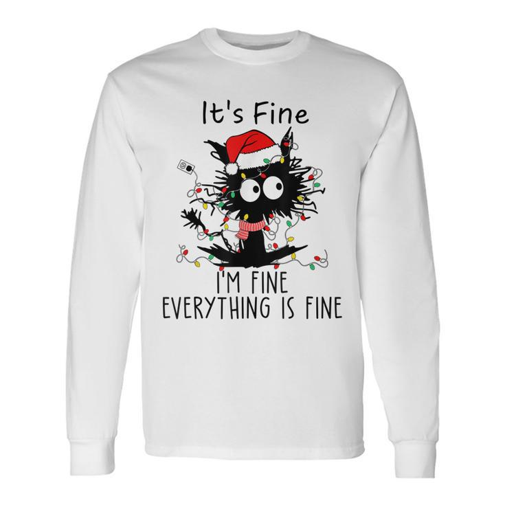 Its Fine Im Fine Everything Is Fine Christmas Cat Xmas Pjs  Men Women Long Sleeve T-shirt Graphic Print Unisex