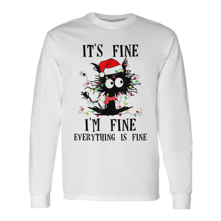 Its Fine Im Fine Everything Is Fine Funny Cat Christmas  Men Women Long Sleeve T-shirt Graphic Print Unisex