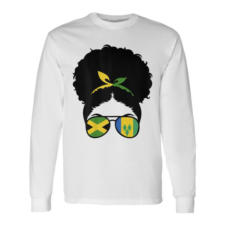 Jamaica And St Vincent Mix Afro Bun Half Vincentian Jamaican Long Sleeve T-Shirt