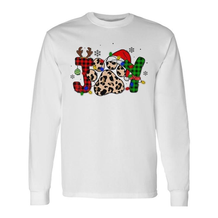 Joy Christmas Dog Paws Xmas Lights Leopard Buffalo Plaid Pjs  Men Women Long Sleeve T-shirt Graphic Print Unisex