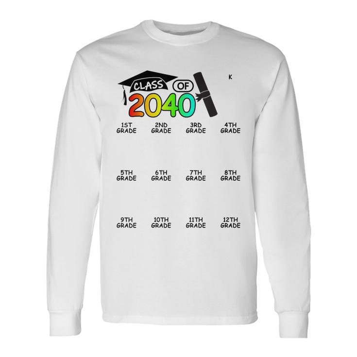 K 12Th Grade Grow With Me Space For Check-Mark Class Of 2040  Men Women Long Sleeve T-shirt Graphic Print Unisex
