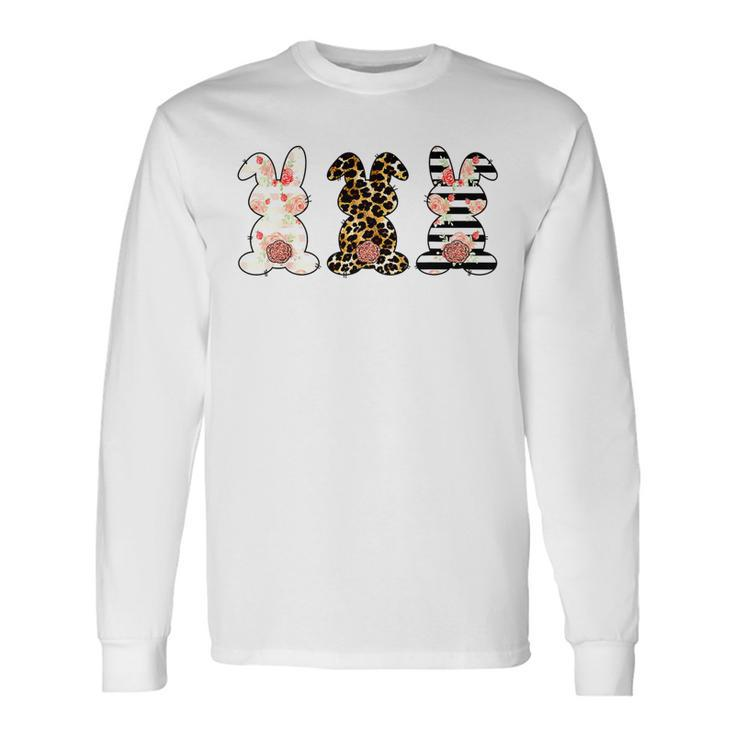 Leopard Easter Bunny Rabbit Trio Cute Easter Long Sleeve T-Shirt