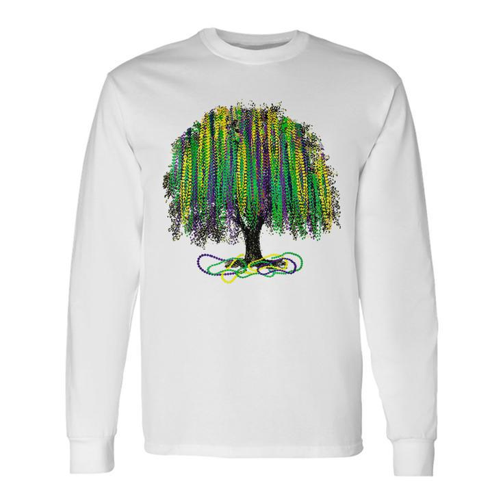 Mardi Gras Tree Beads New Orleans 2022 Watercolor Vintage Long Sleeve T-Shirt