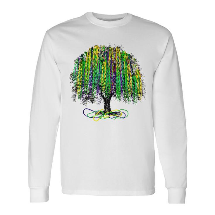 Mardi Gras Watercolor Mardi Gras Bead Tree Party Costume Long Sleeve T-Shirt