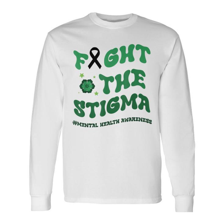 In May We Wear The Green Fight Stigma Mental Health Groovy Long Sleeve T-Shirt T-Shirt