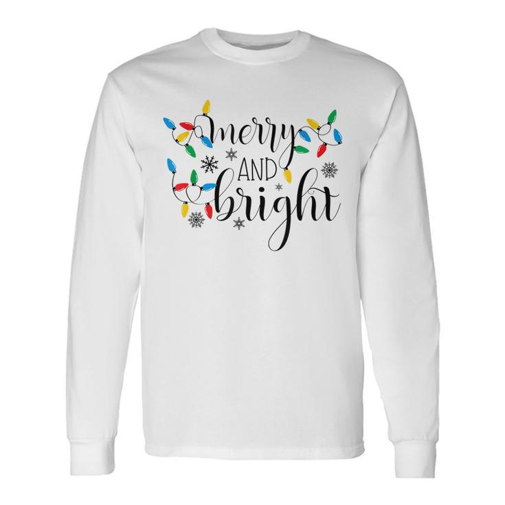 Merry And Bright Christmas Lights Cute Graphic Men Women Long Sleeve T-Shirt T-shirt Graphic Print