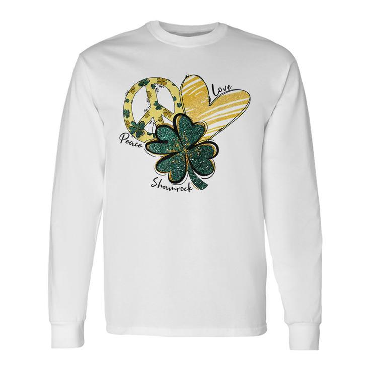Peace Love Shamrock Leopard Irish Shamrocks St Patricks Day Long Sleeve T-Shirt