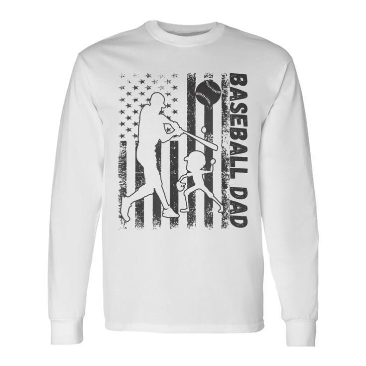 Proud Baseball Dad American Flag Sports Fathers Day Long Sleeve T-Shirt