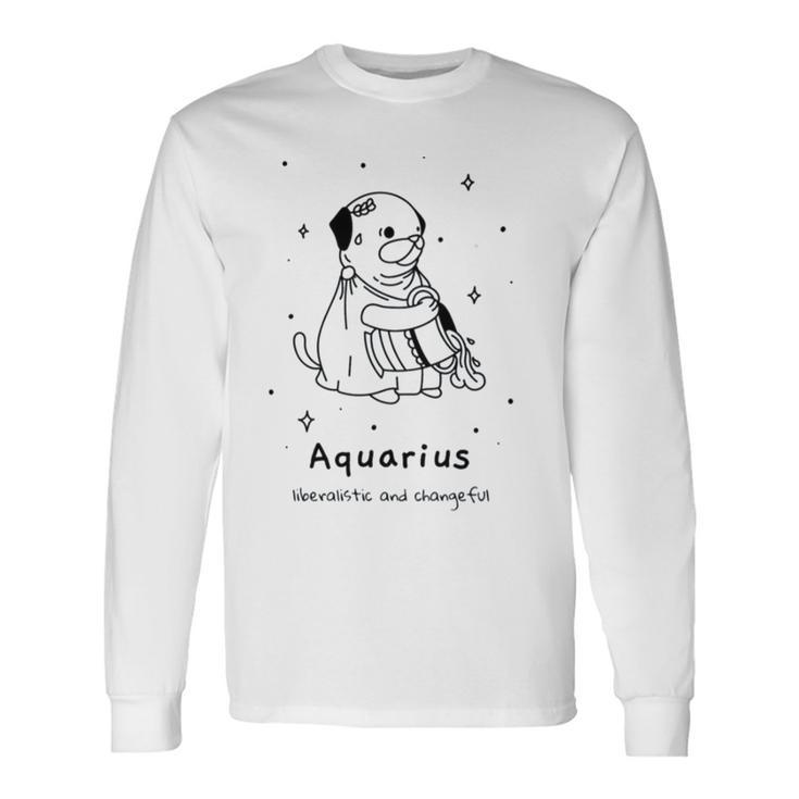 Pug Dog Aquarius Zodiac Sign Astrology Long Sleeve T-Shirt T-Shirt
