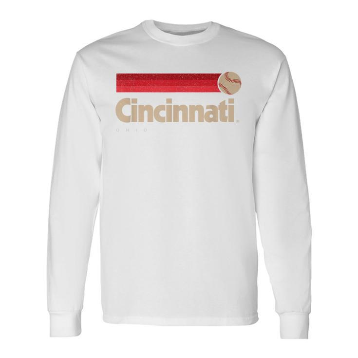 Red Cincinnati Baseball Softball City Ohio Retro Cincinnati Long Sleeve T-Shirt
