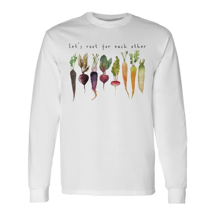 Retro Lets Root For Each Other Cute Veggie Vegan Long Sleeve T-Shirt Gifts ideas