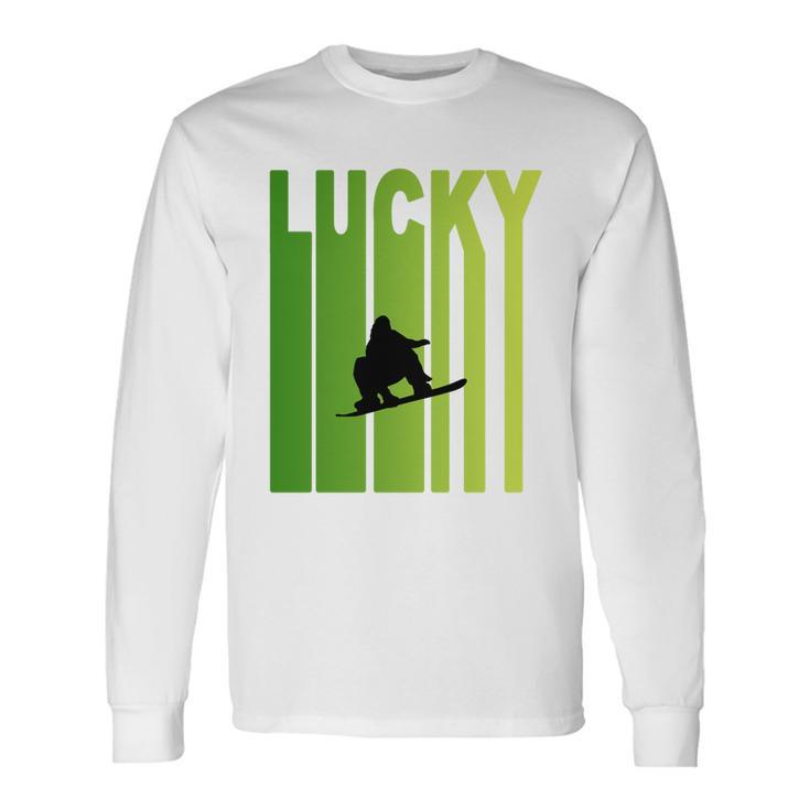 St Patricks Day Lucky Snowboarding Sport Lovers Men Women Long Sleeve T-Shirt T-shirt Graphic Print