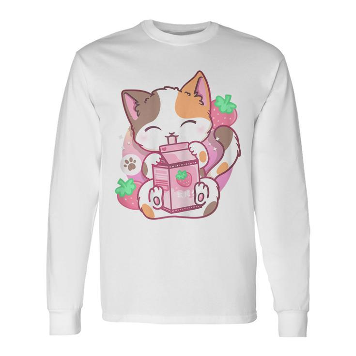 Strawberry Shake Strawberry Milk Cat Kawaii Neko Anime Long Sleeve T-Shirt