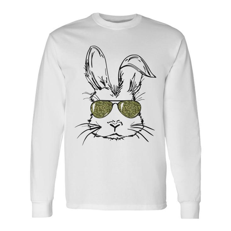 Sunglass Bunny Face Camouflage Happy Easter Day Long Sleeve T-Shirt