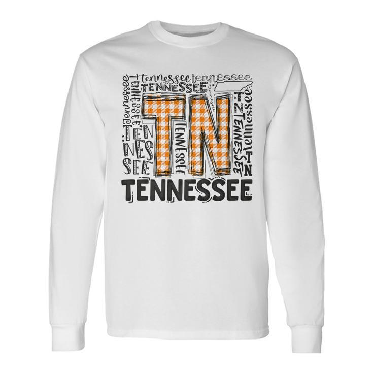 Tennessee State Flag Orange Plaid Tn Long Sleeve T-Shirt