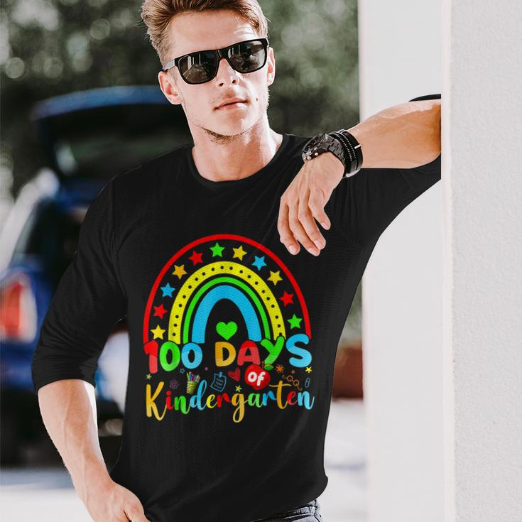 100 Days Of Kindergarten Teacher 100 Days Smarter Rainbow V2 Long Sleeve T-Shirt Gifts for Him
