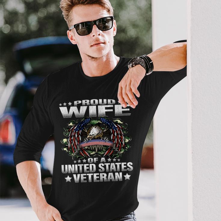 Proud Wife Of A United States Veteran Military Vets Spouse  Men Women Long Sleeve T-shirt Graphic Print Unisex