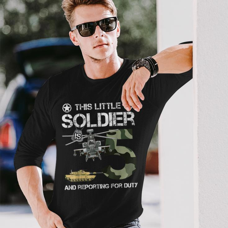5 Year Old Soldier Camo Army Birthday Themed Military Long Sleeve T-Shirt Gifts for Him