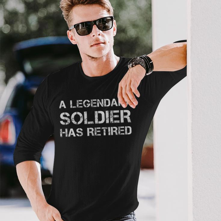 A Legendary Soldier Has Retired Military Veteran Retirement Men Women Long Sleeve T-shirt Graphic Print Unisex Gifts for Him