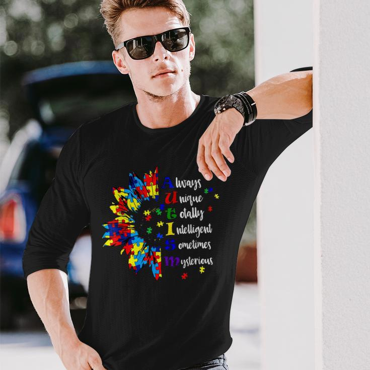 Autism Awareness Support Autism For Mom Dad Sunflower Long Sleeve T-Shirt T-Shirt Gifts for Him