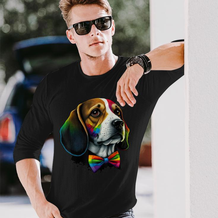 Beagle Gay Pride Dog Lgbt Rainbow Flag On Beagle Lgbtq Long Sleeve T-Shirt Gifts for Him