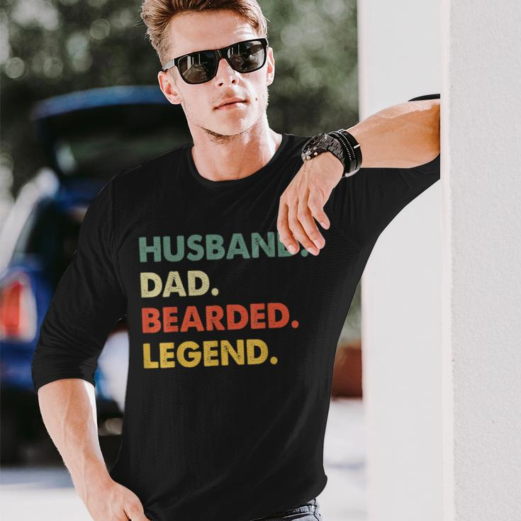 Bearded Men Husband Dad Bearded Legend Vintage Long Sleeve T-Shirt Gifts for Him