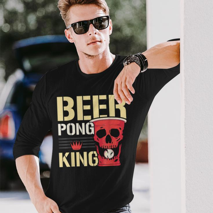 Beer Pong King Alkohol Trinkspiel Beer Pong Langarmshirts Geschenke für Ihn
